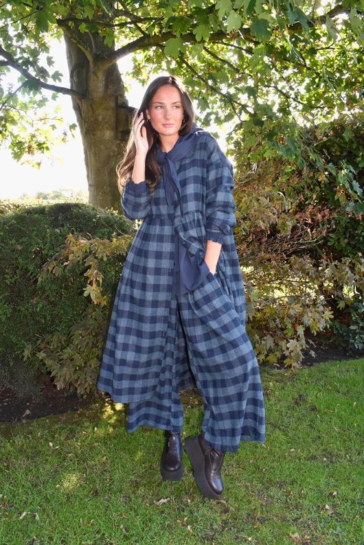 Nora Brushed Cotton Gingham Kick Pant Navy